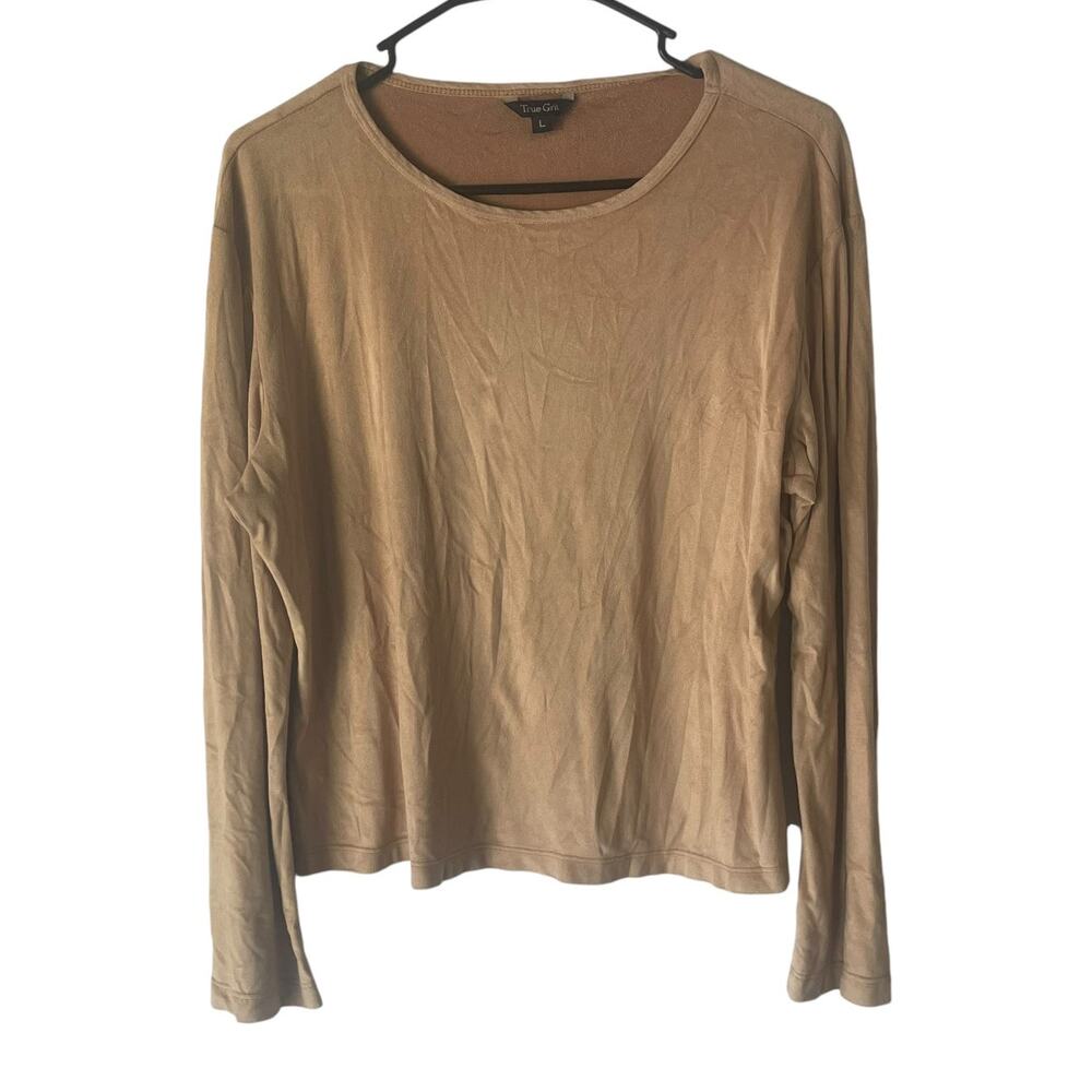 True Grit Vintage Women Size Large Suede Western Tan‎ Long Sleeve Top